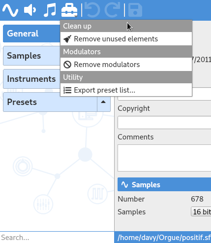 Tool menu showing global tools