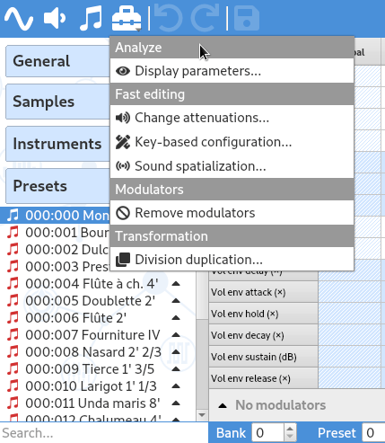 Tool menu showing preset tools