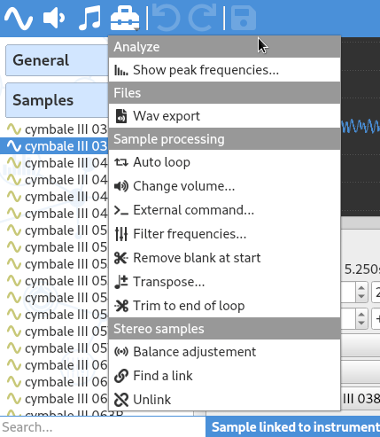 Tool menu showing sample tools