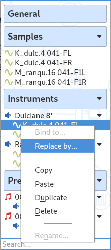 Menu contextuel de l'arborescence