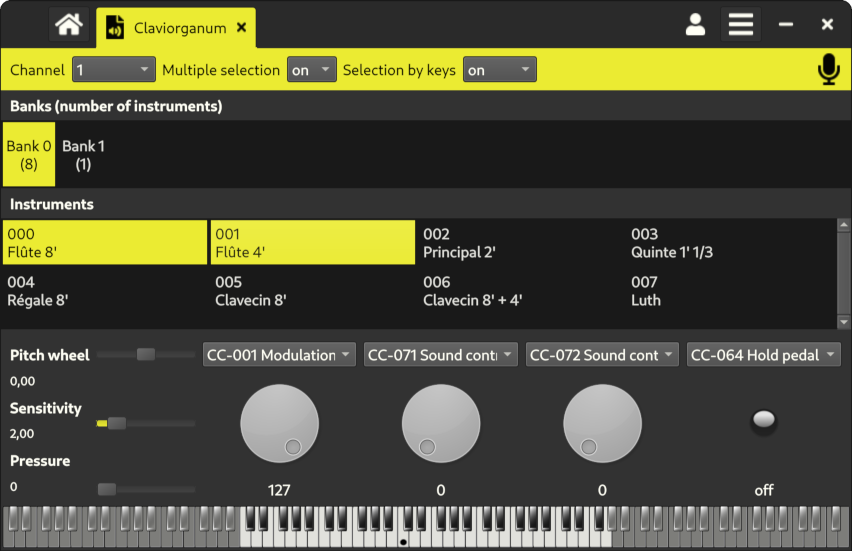 Polyphone opened with the synth mode option